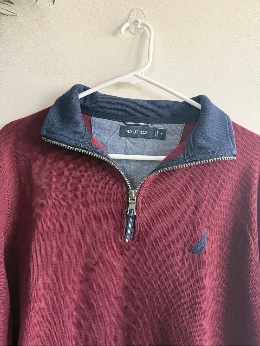 Nautica Men's Burgundy Half-Zip Sweater with Navy Trim